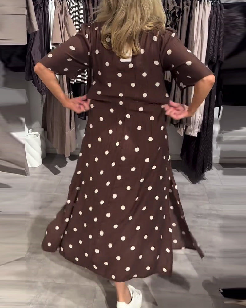 Polka-Dot Twist V-Neck Long Dress