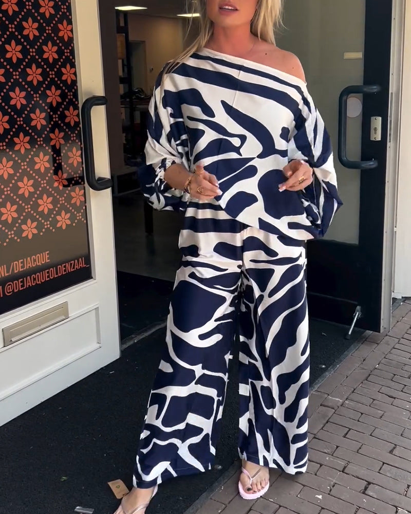 Contrast color print long sleeve casual two piece suit 202466 spring summer two-piece sets