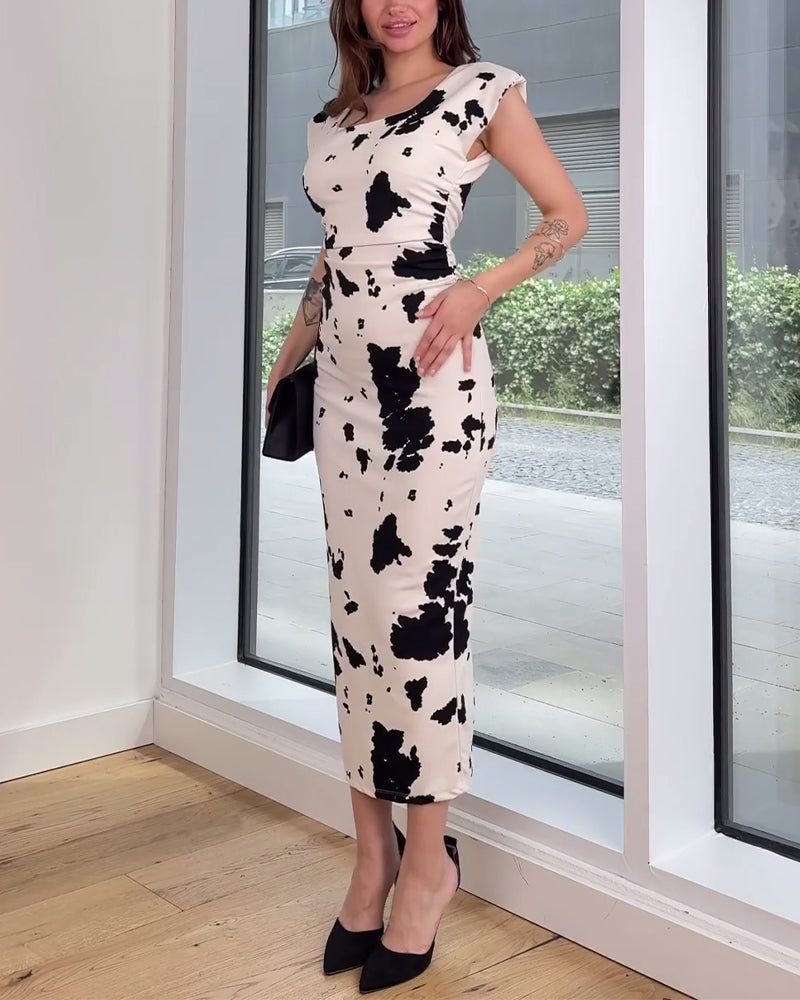 Contrast print short sleeve elegant dress 202466 casual dresses summer