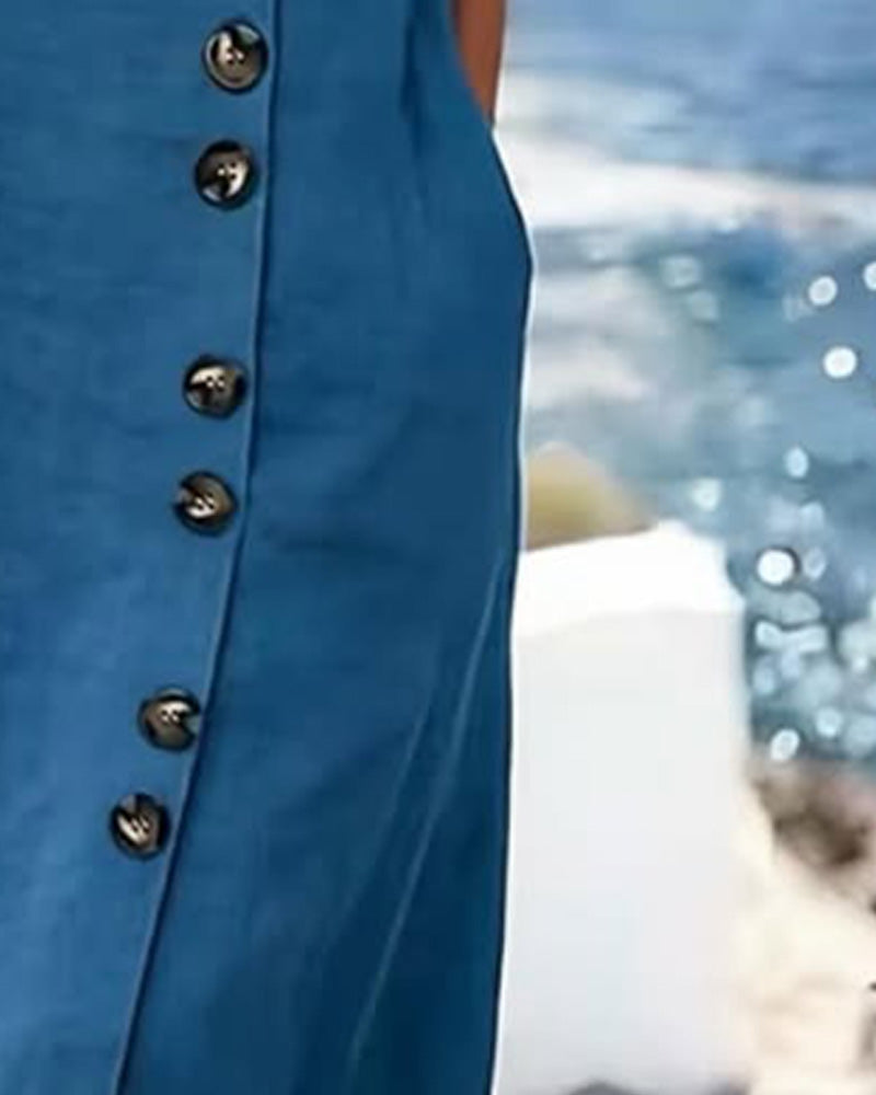 V-Neck Side Button Dress