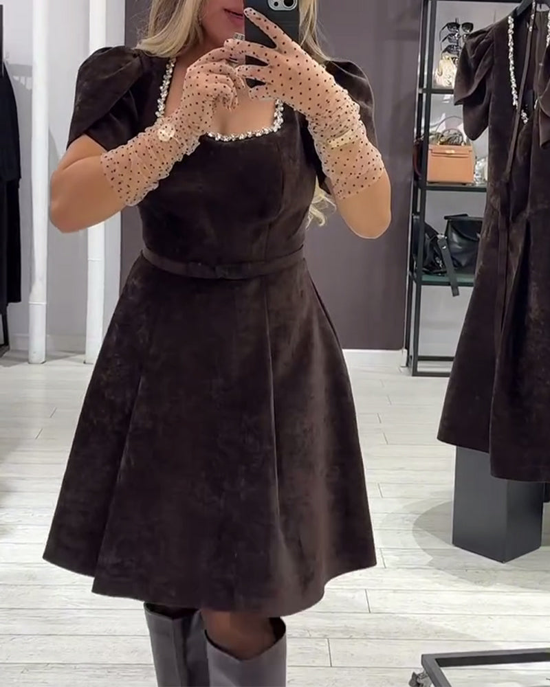 Puff Sleeve Wide Neck Dress