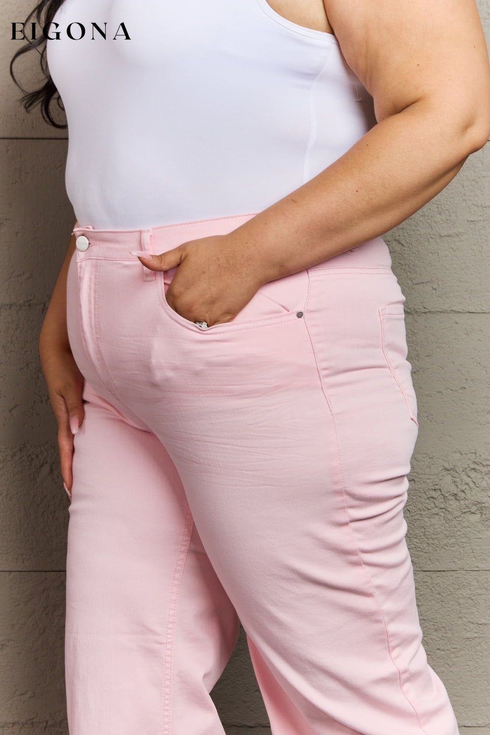Full Size High Waist Wide Leg Jeans in Light Pink BFCM - Up to 25 Percent Off Black Friday bottoms clothes Jeans pants pink jeans RISEN Ship from USA trend trendy Women's Bottoms