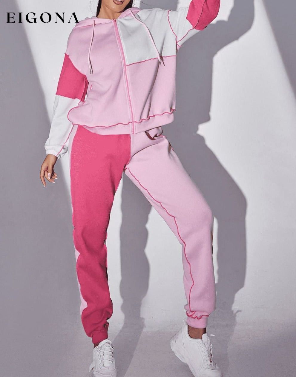 Exposed Seams Color Block Hoodie and Pants Set clothes sets Ship From Overseas Shipping Delay 09/29/2023 - 10/03/2023 trend X&X