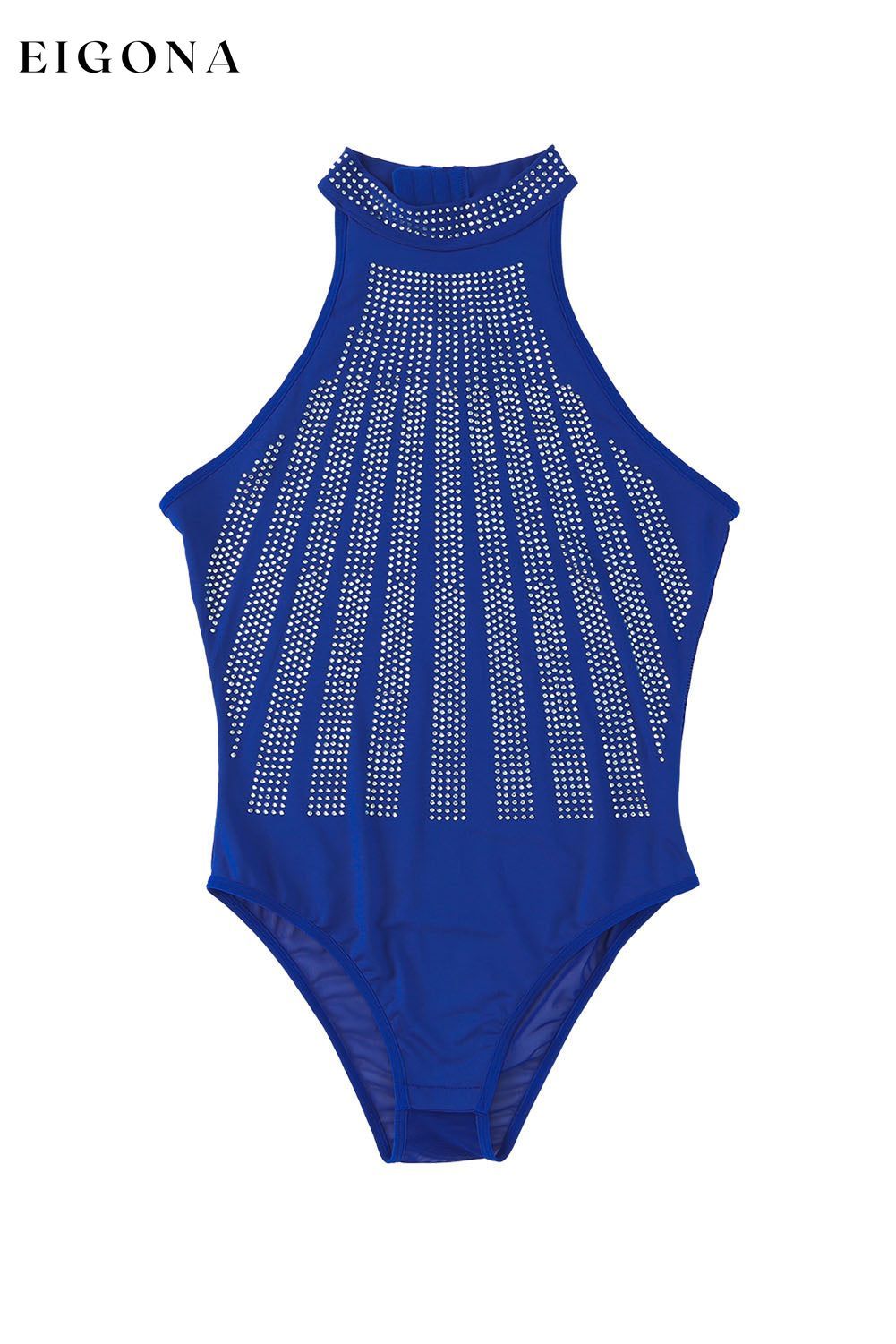 Blue High Neck Sleeveless Diamante Bodysuit clothes Craft Rhinestone Craft Sequin Day Valentine's Day Occasion Night Out Occasion Rock & Music Print Solid Color Season Summer shirt sleeveless bodysuit Style Feminine top turtleneck bodysuit