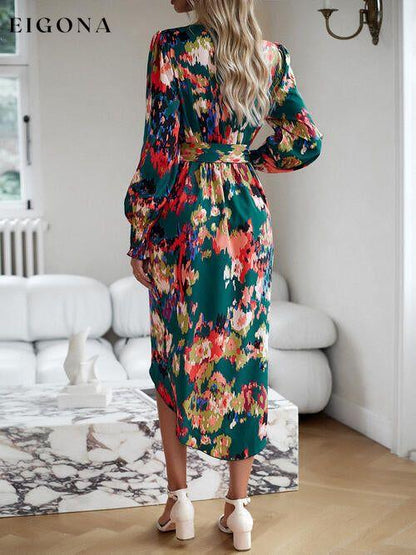 Printed Tie Front Lantern Sleeve Dress casual dress casual dresses clothes dress dresses DY long sleeve dress long sleeve dresses long sleve dresses Ship From Overseas