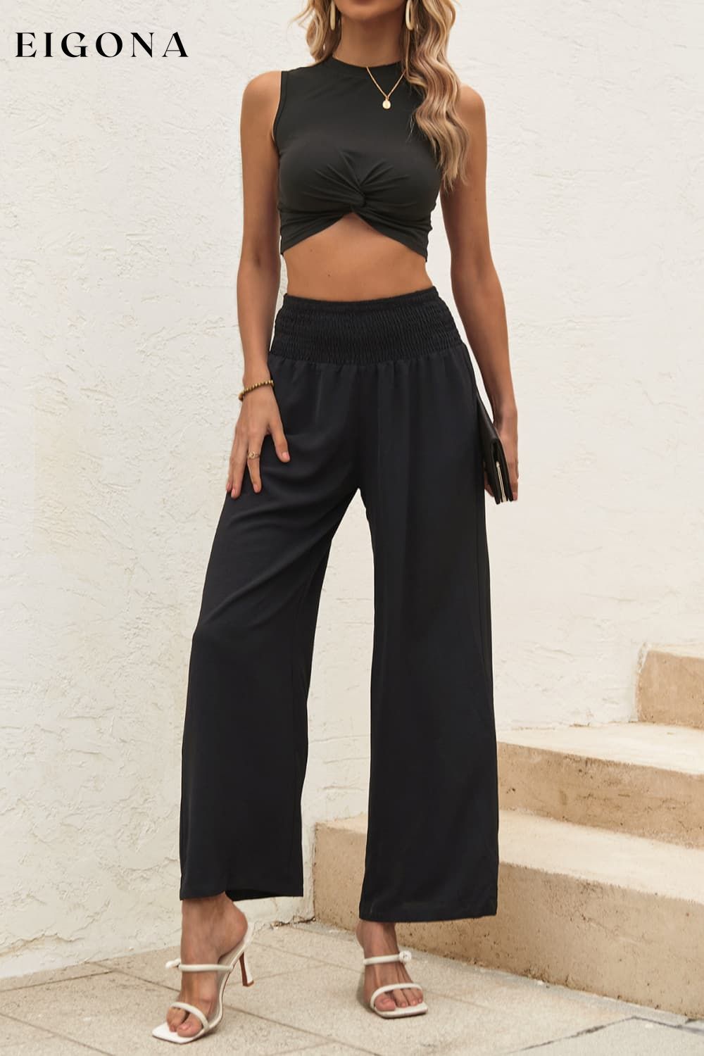 Twist Front Cropped Tank and Pants Set bottoms clothes crop top crop tops croptop Hanny sets Ship From Overseas Shipping Delay 09/29/2023 - 10/04/2023 top tops