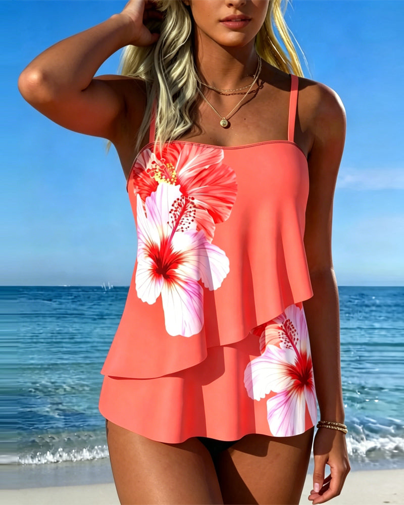 Floral Print Holiday Strappy Tankini