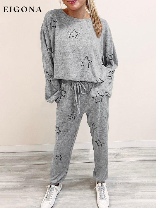 Star Print Long Sleeve Top and Pants Lounge Set 2 pieces clothes set Ship From Overseas SYNZ trend
