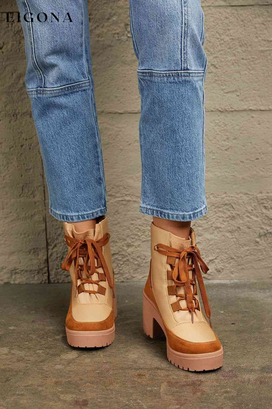 Lace Up Lug Booties Tan East Lion Corp Ship from USA Shoes womens shoes