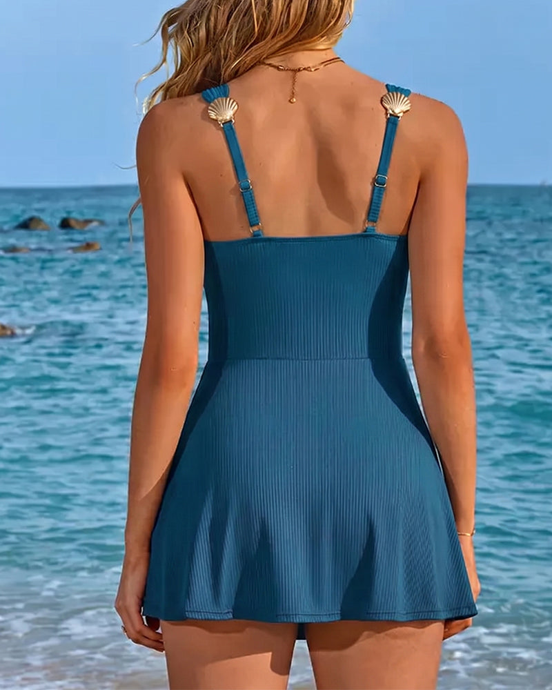Scallop Edge Tie One Piece Swimsuit
