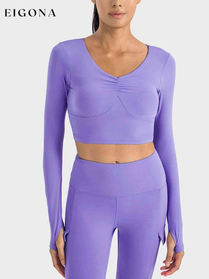 Ruched Cropped Long Sleeve Sports Top Light Indigo activewear C-Thousand clothes Ship From Overseas