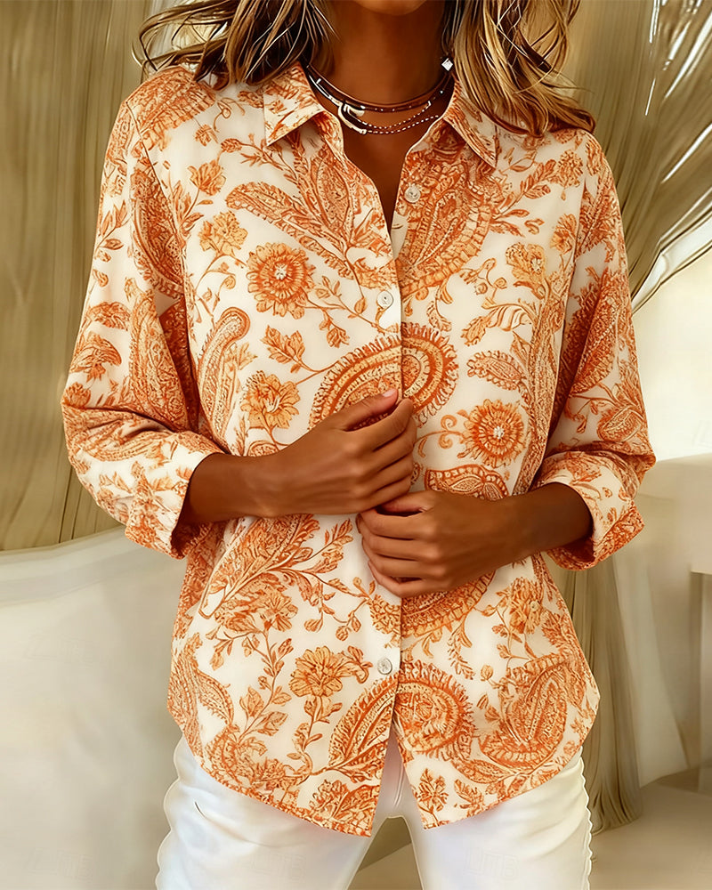 Printed Lapel Vintage Shirt
