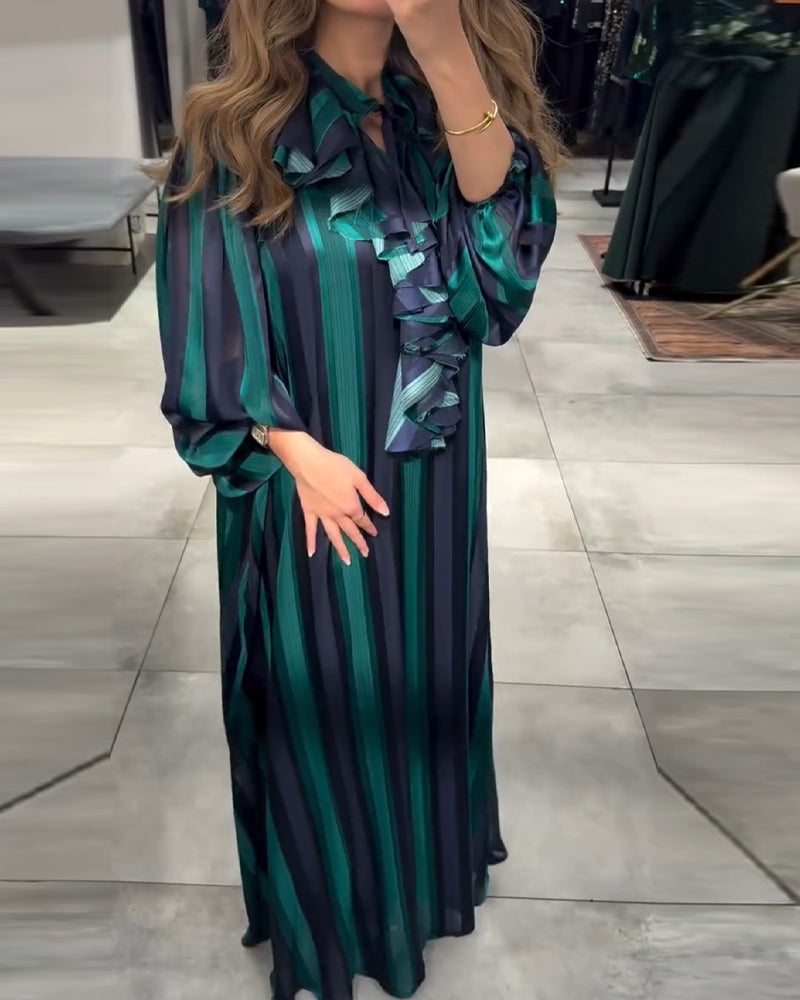 Vertical Stripe Ruffle Dress