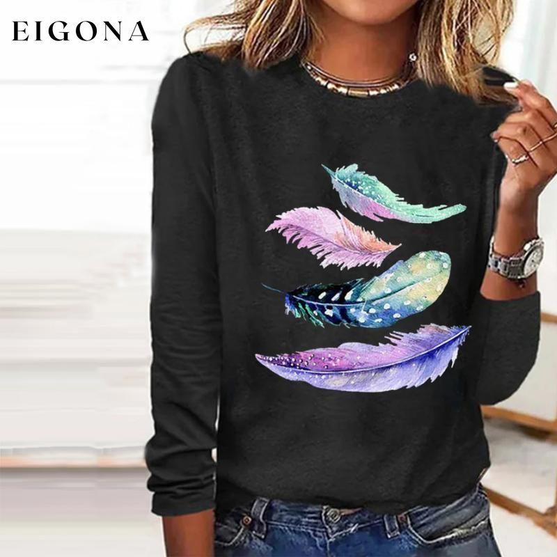 【100% Cotton】Casual Feather Print T-Shirt 100% Cotton best Best Sellings clothes Plus Size Sale tops Topseller