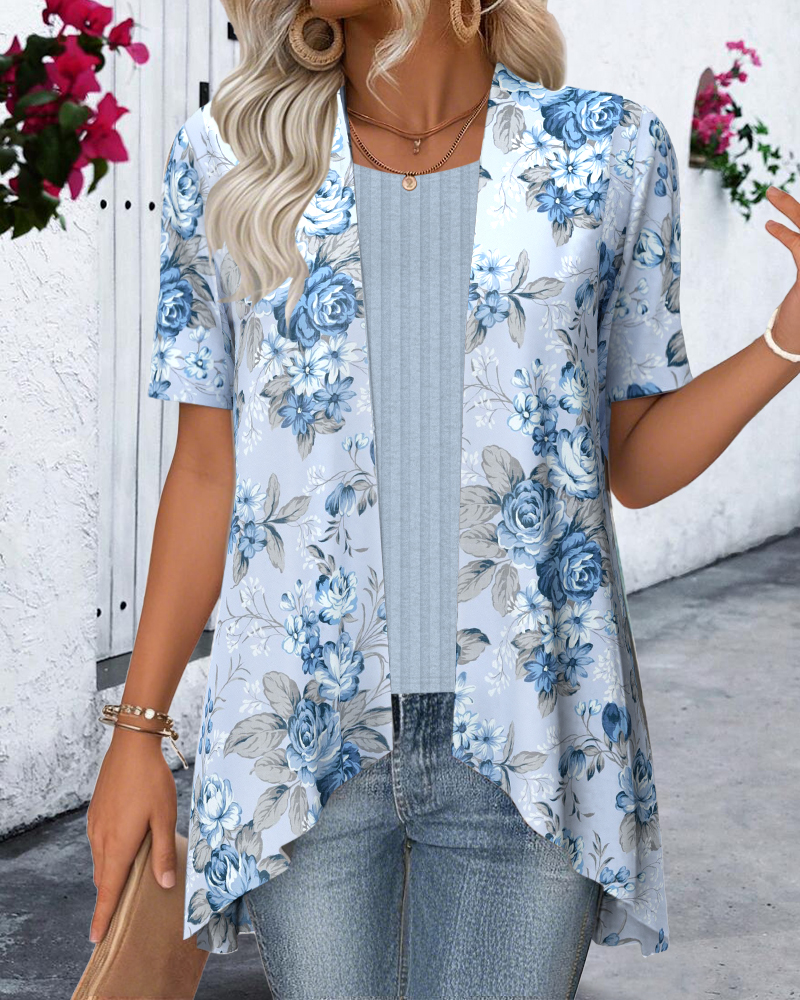 Irregular Print Short Sleeve Blouse