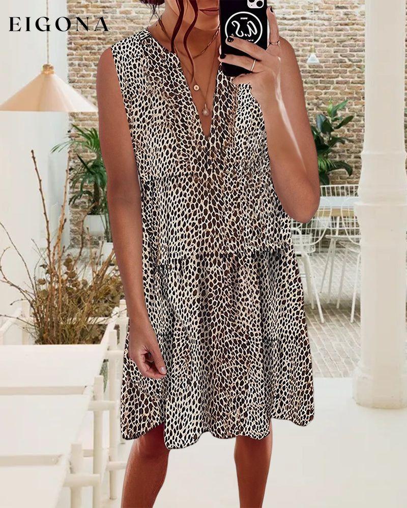 V neck leopard print sleeveless dress 23BF Casual Dresses Clothes Dresses Spring Summer