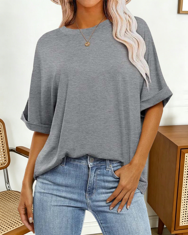 Loose Rolled-Hem Short-Sleeve T-Shirt