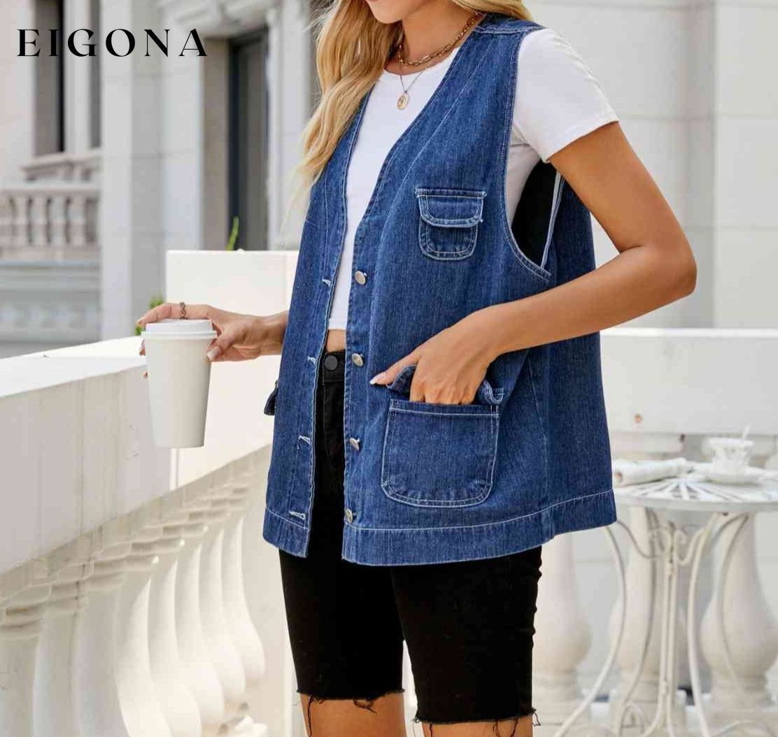 Button Down Denim Vest cardigan cardigans clothes Denim Jacket Manny Ship From Overseas Shipping Delay 10/01/2023 - 10/03/2023 vest vests
