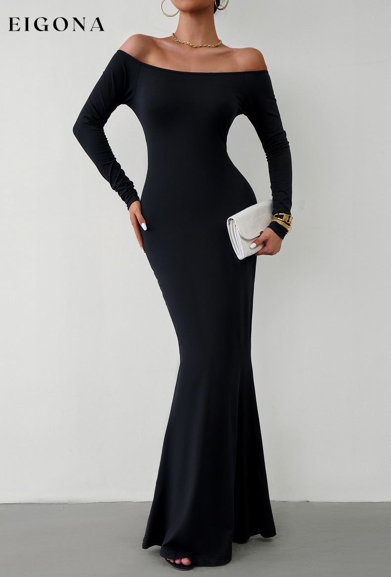 Off-Shoulder Long Sleeve Casual Maxi Dress Black casual dress casual dresses clothes DY maxi dress maxi dresses Ship From Overseas
