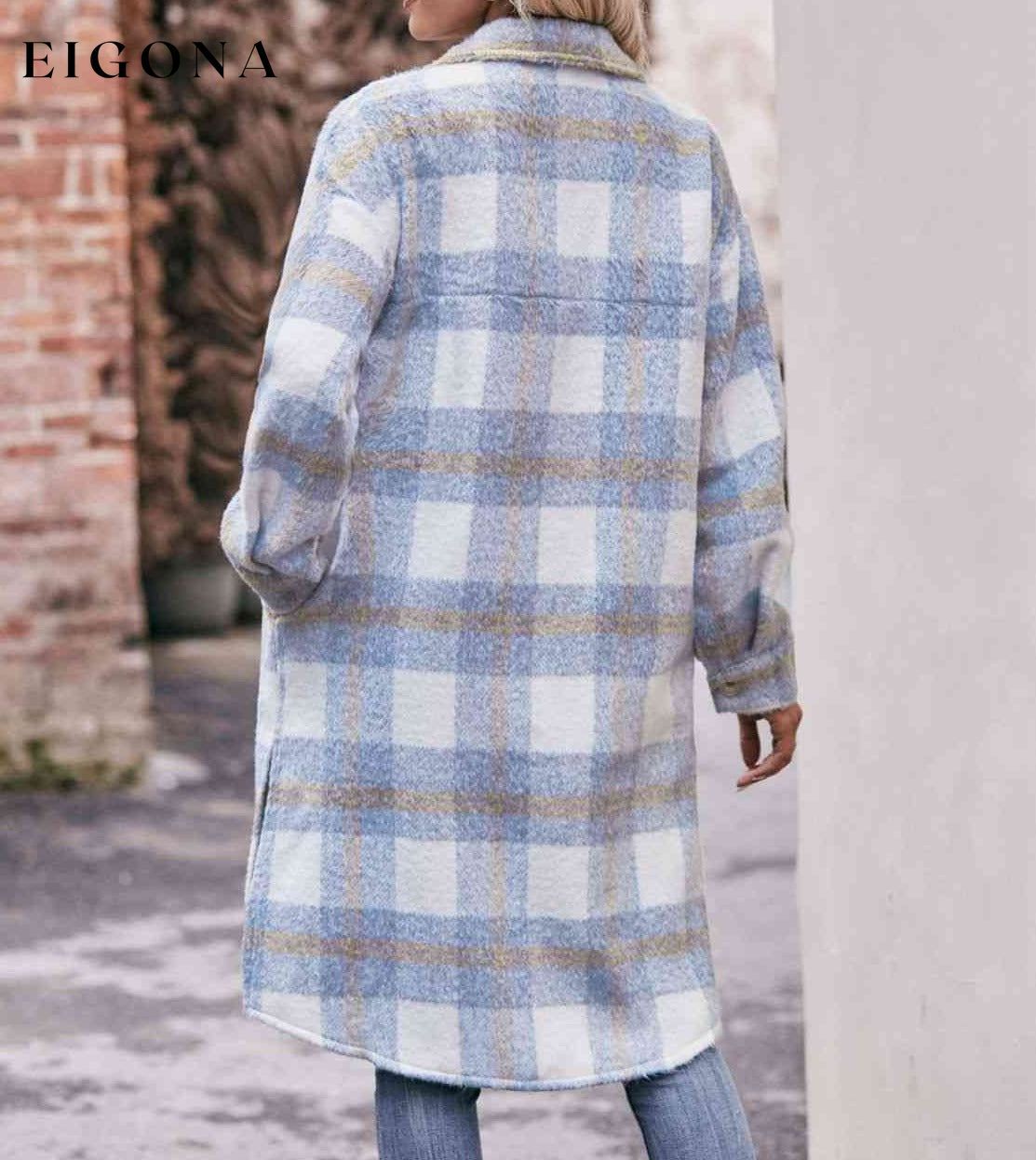 Plaid Dropped Shoulder Slit Coat clothes coat jacket long sleeve Mandy Ship From Overseas