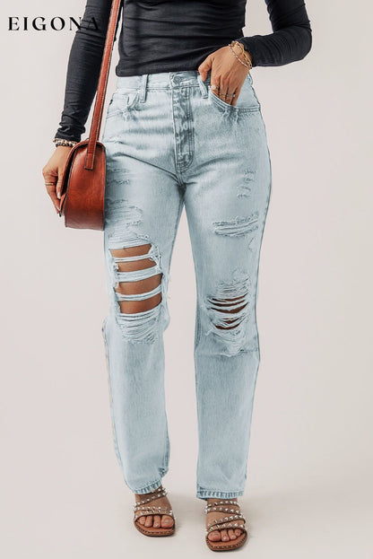 Beau Blue Vintage Acid Wash Distressed Straight Leg Ripped Jeans All In Stock bottoms clothes DL Chic EDM Monthly Recomend Jeans Occasion Daily pants Print Solid Color Style Casual Women's Bottoms
