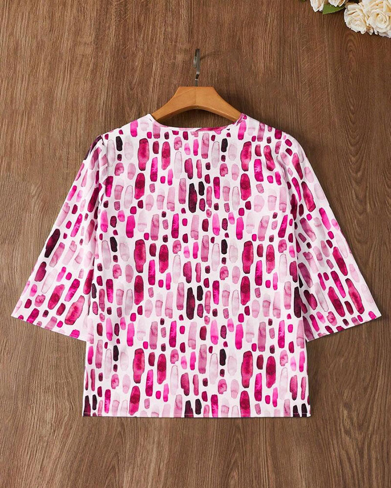 Casual Printed Loose V-Neck T-Shirt