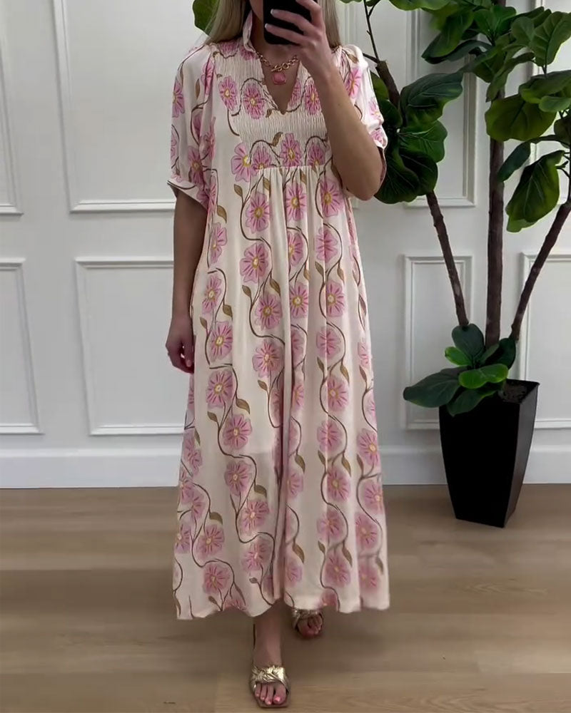 V-Neck Puff Sleeve Loose A-Line Dress