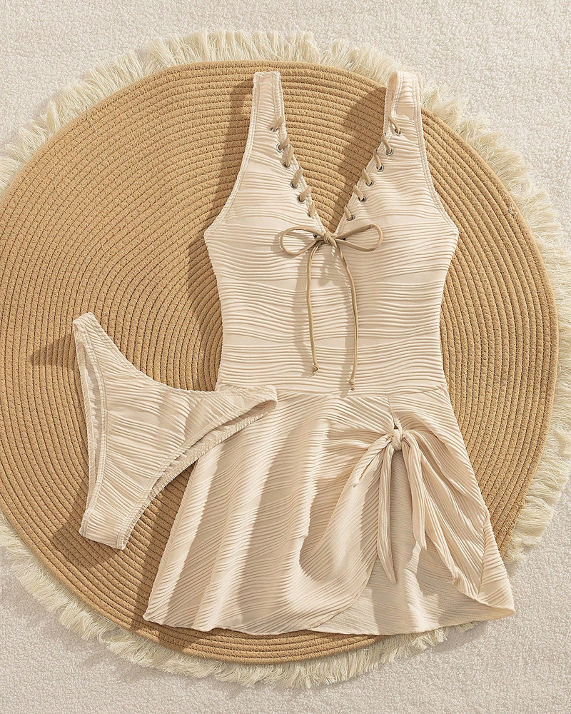 Costume da bagno testurizzato con bretelle e scollo a V