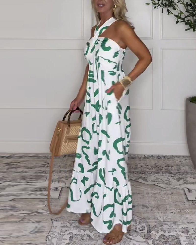 Abito sexy stampato con scollo all'americana e schiena scoperta