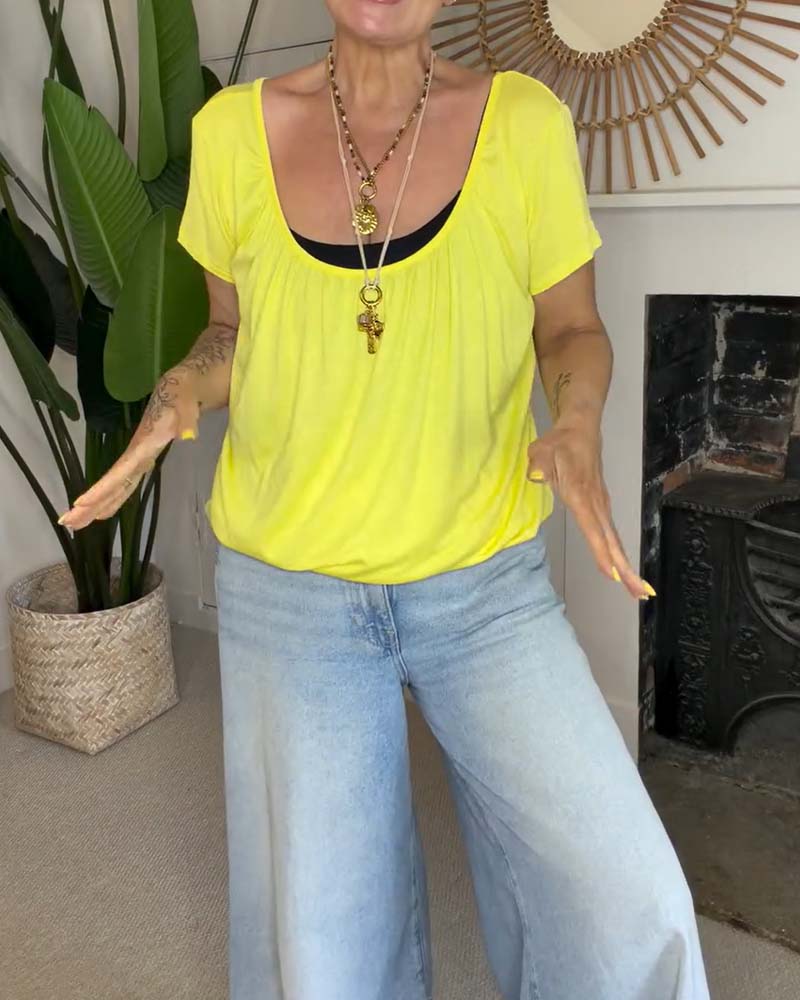 Round-Neck Loose Pleated T-Shirt