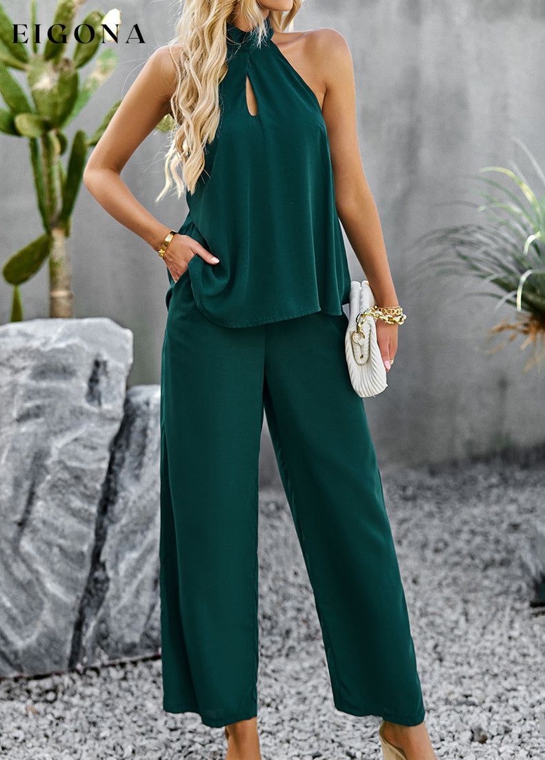 Halter Neck Top and Straight Leg Pants Set clothes DY sets Ship From Overseas trend