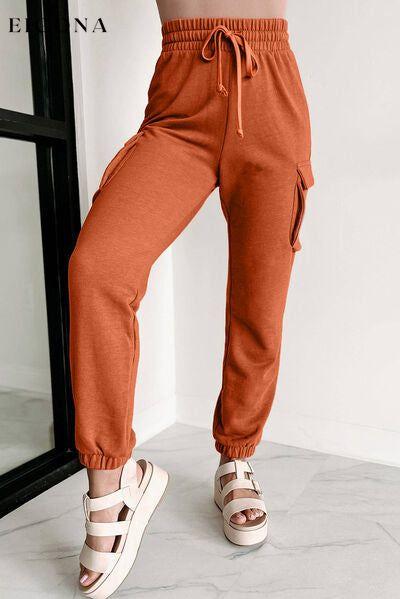 Elastic Waist Drawstring Joggers with Pockets Orange bottoms Clothes pants Ship From Overseas SYNZ Women's Bottoms