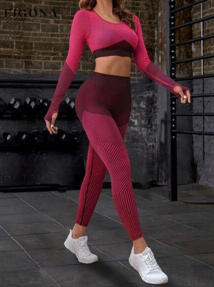 Striped Long Sleeve Top and Leggings Sports Set activewear Activewear sets clothes Q&S Ship From Overseas