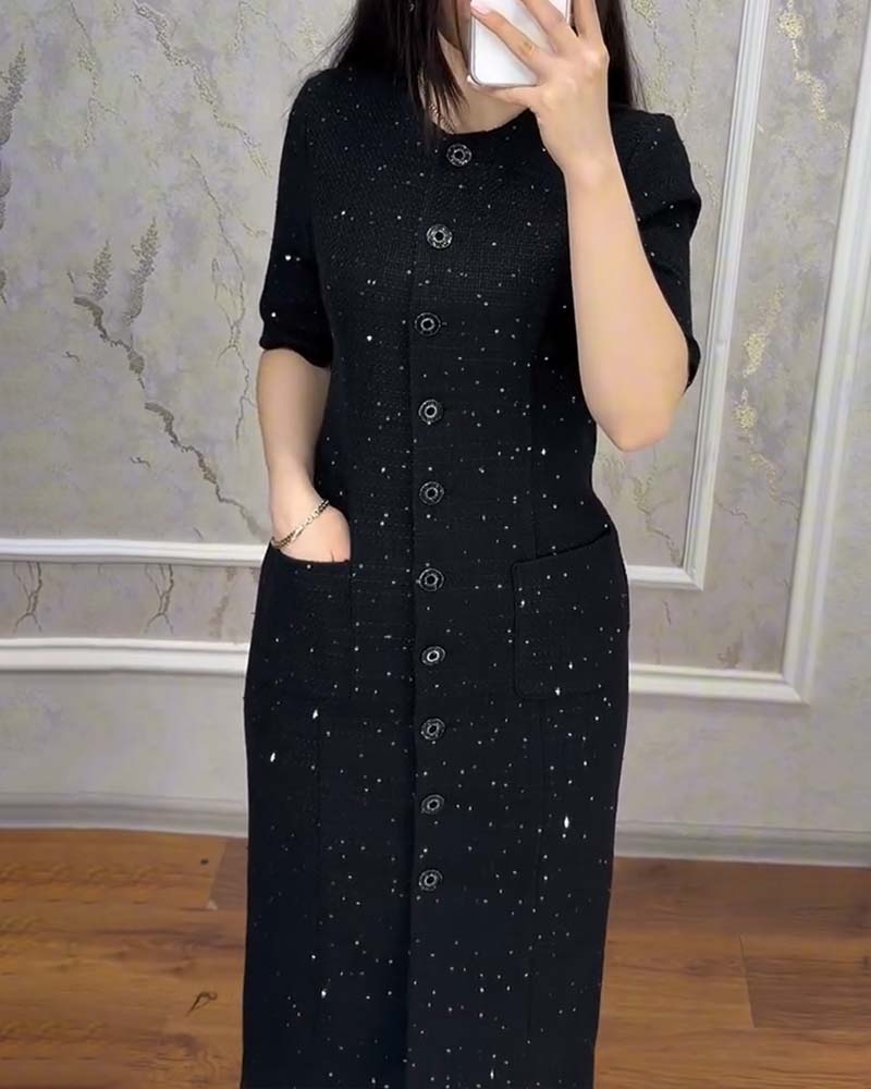 Elegant Slim-Fit Buttoned Pockets Dress