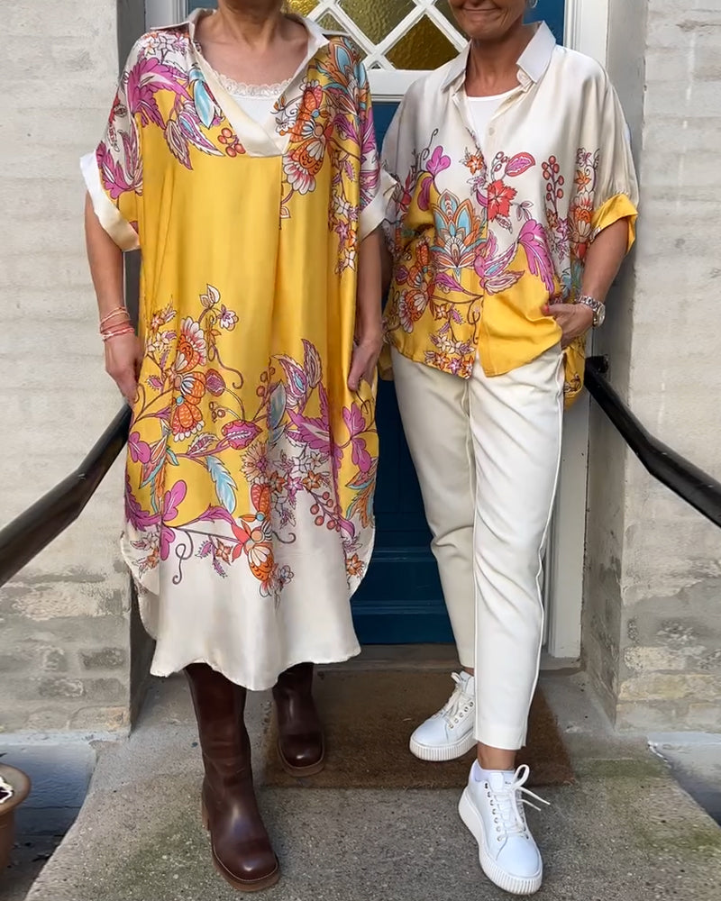 Lapel Printed Loose Dress