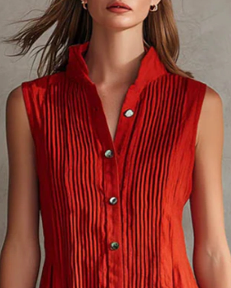 Pleated Sleeveless Casual Dress