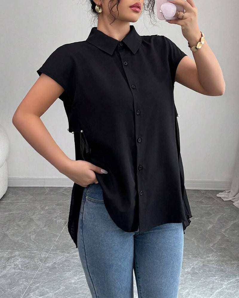 Beaded Chiffon Panel Pleated Blouse