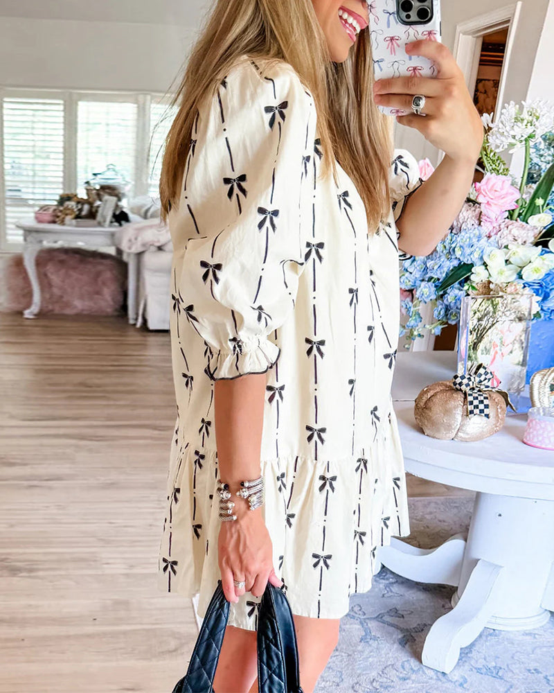 Ruffle Sleeve Bow Dress