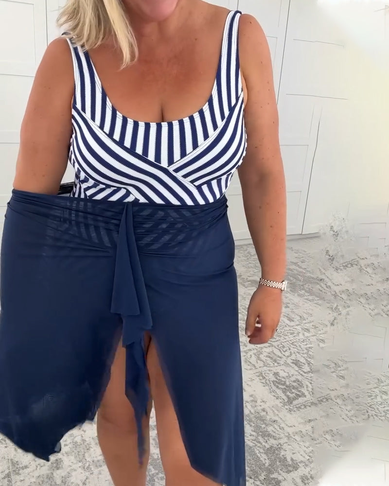 Wide Strap Striped One-Piece Swimsuit