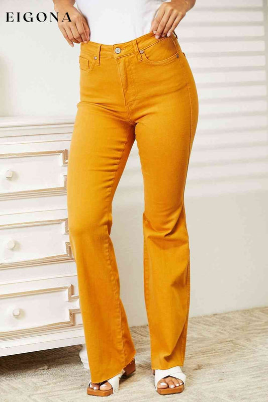 Full Size High Waist Tummy Control Garment Dyed Flare Jeans Mustard BFCM - Up to 25 Percent Off Black Friday bottoms clothes Flare Jeans Jeans Judy Blue pants Ship from USA Women's Bottoms
