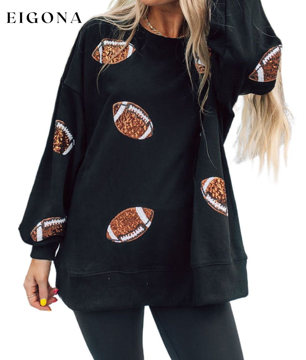 Black Sequin Rugby Graphic Pullover Football Sweatshirt All In Stock Ball Graphic Collection clothes Craft Sequin Hot picks Season Fall & Autumn Style Casual Sweater sweaters