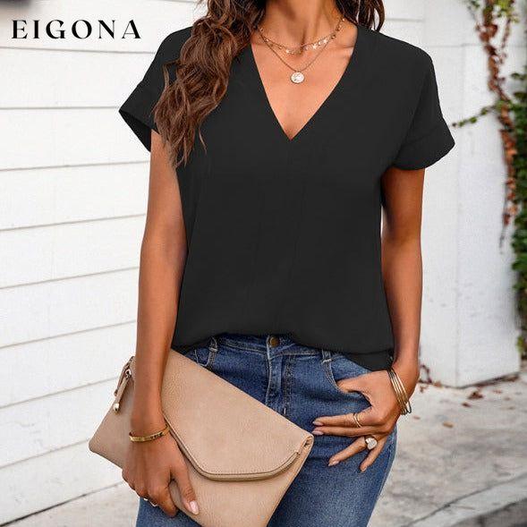 Women's solid V-neck short sleeve T-shirt clothes shirt shirts short sleeve shirt short sleeve top top tops