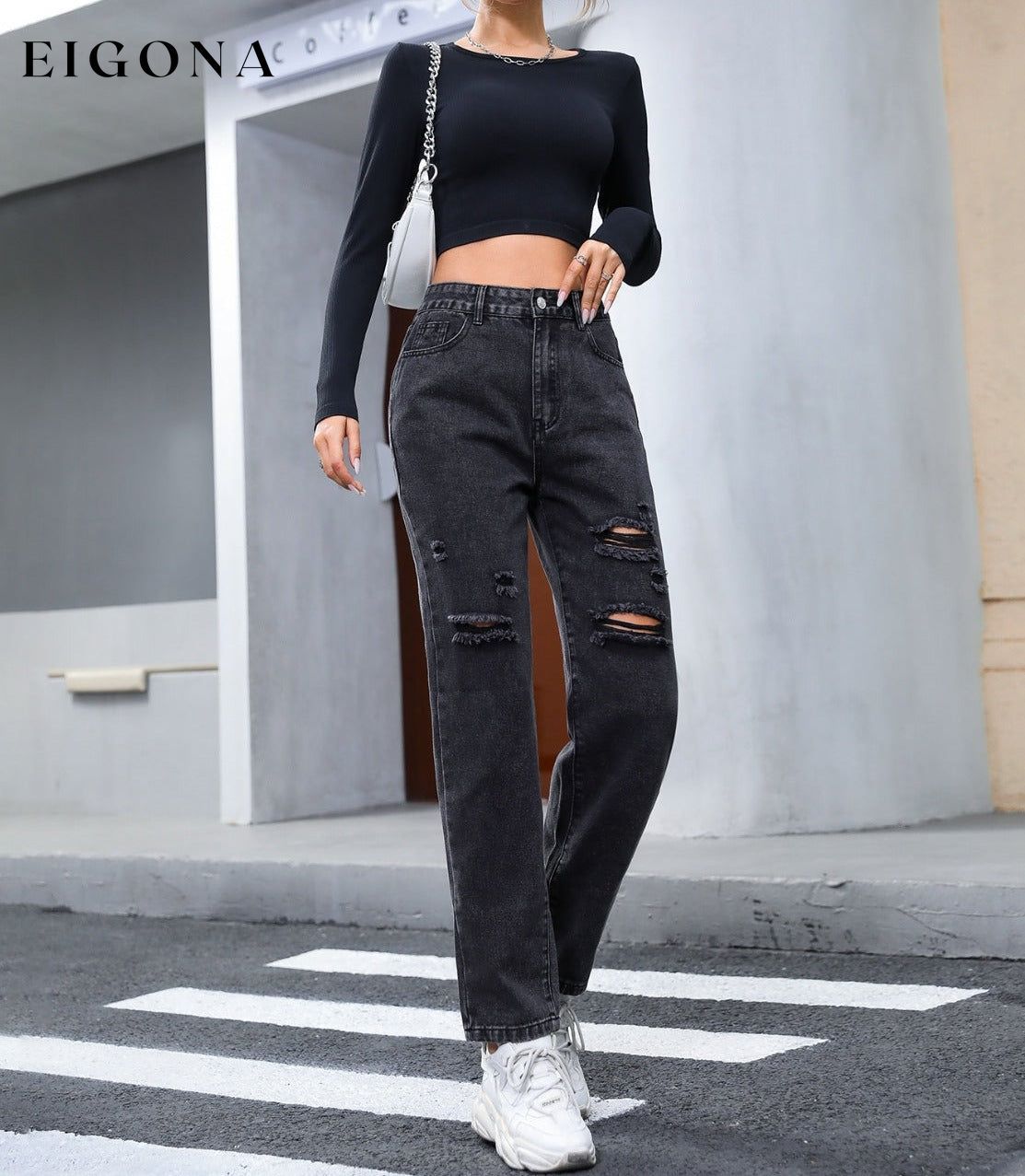 Distressed Straight Leg Jeans bottoms clothes Jeans pants Ship From Overseas Women's Bottoms Yh