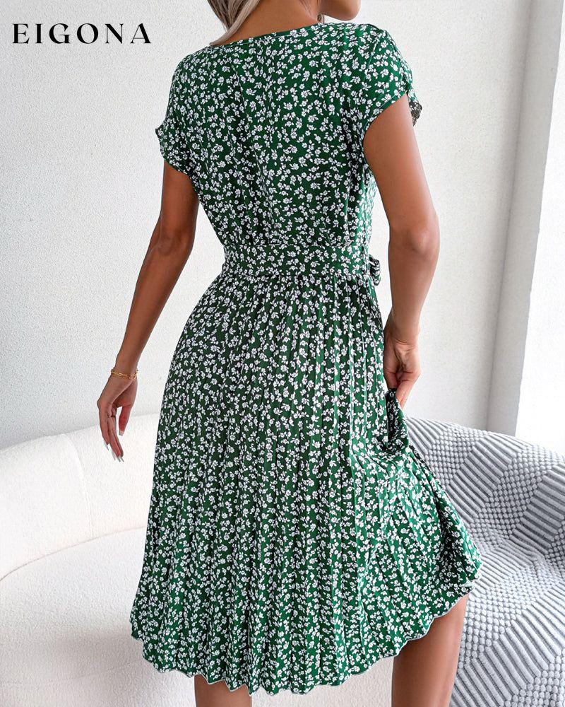 Short sleeve floral print tie dress 23BF Casual Dresses Clothes Dresses Summer
