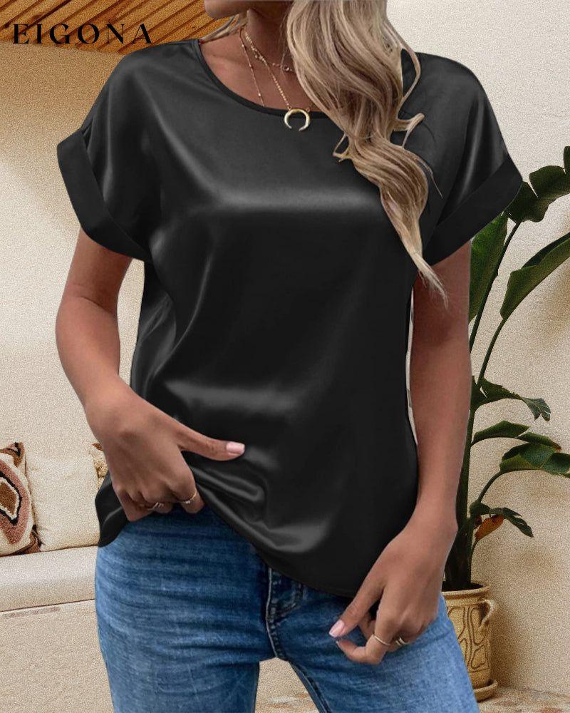 Satin crew neck solid T-shirt 23BF clothes Short Sleeve Tops Spring Summer T-shirts Tops/Blouses