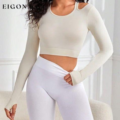Cutout Round Neck Long Sleeve Activewear Yoga Top Cream activewear clothes Q&S Ship From Overseas
