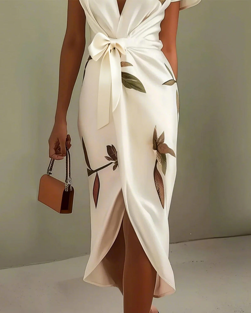 Deep V Strappy Waist-Cinching Dress