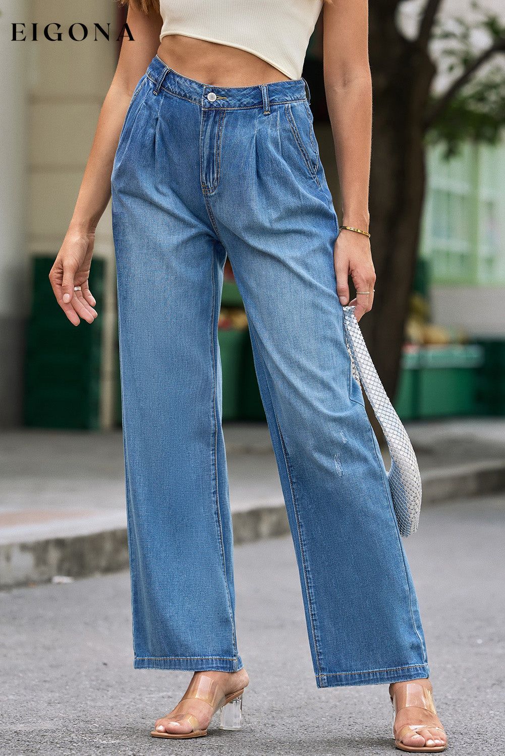Blue Slouchy Wide Leg Jeans All In Stock bottoms clothes DL Exclusive Fabric Denim Jeans Occasion Daily Occasion Office Print Solid Color Season Summer Silhouette Wide Leg Style Casual Style Modern wide leg pants Women's Bottoms