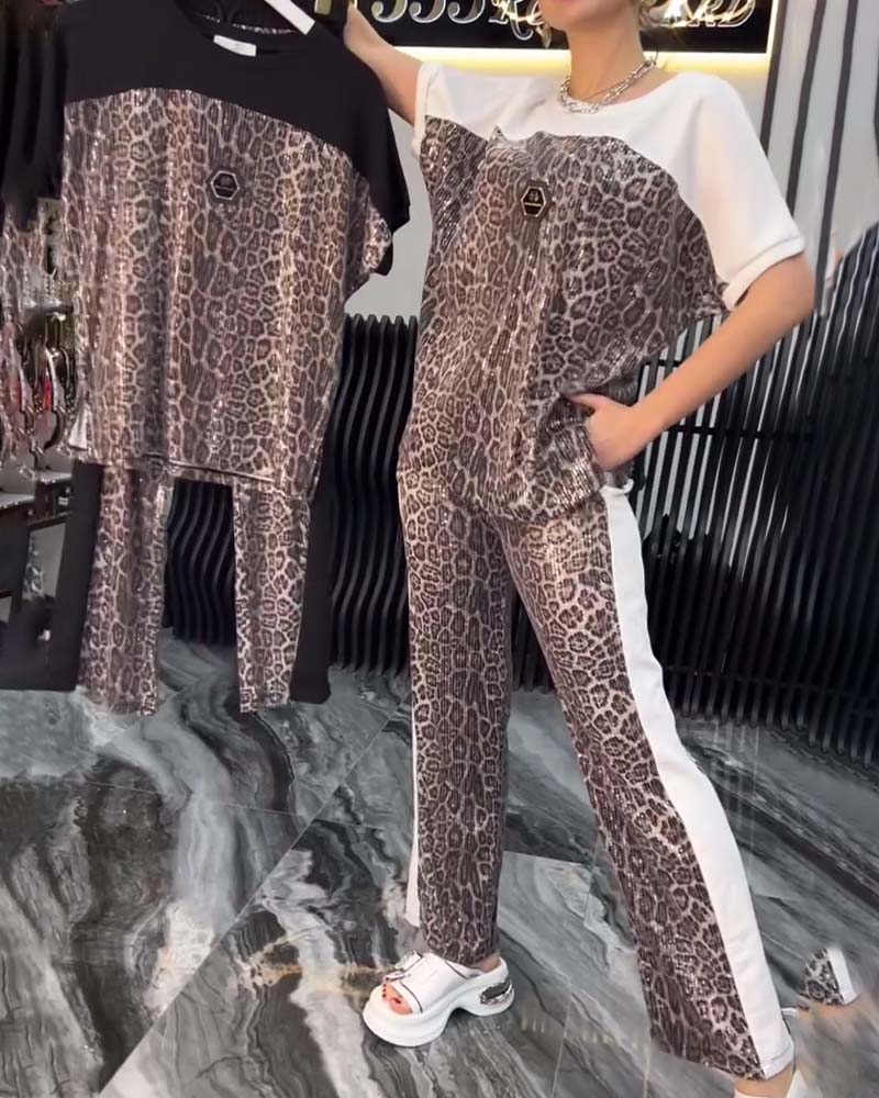 Casual Leopard Print Two-piece Set