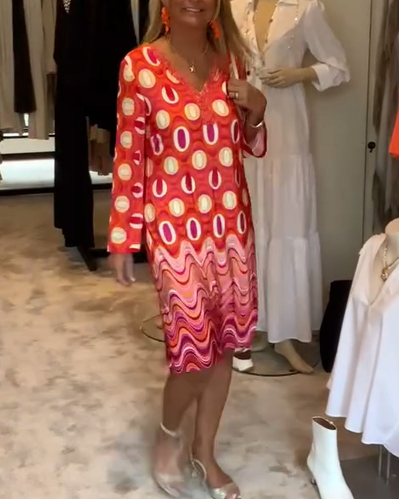 Casual loose printed V-neck long-sleeve dress 202466 casual dresses spring summer